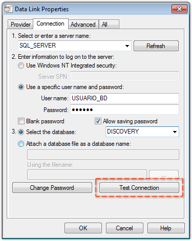 Propiedades de vínculo de datos, conexión