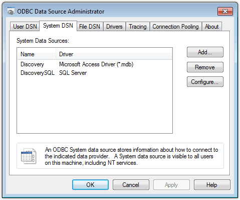 Configuración del ODBC